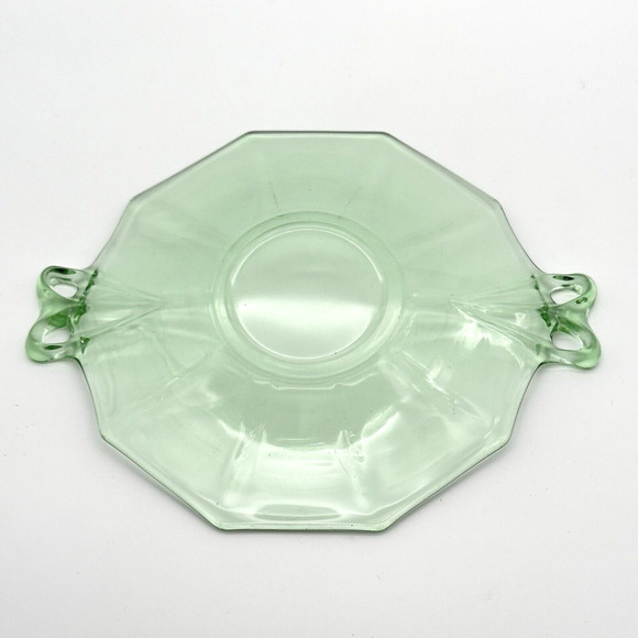 Vtg Fostoria Uranium Glass Small Tray Fairfax Green Bow Handle Serving Plate 7" - Picture 3 of 6